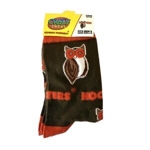 Hooters Socks Mens One Size Brown Orange Crew Crazy Socks Owl‎ Novelty 6-12 NWT